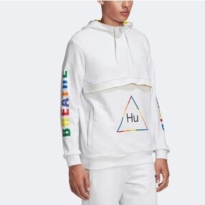 Adidas Men's White Half Close Hoodie Colorful Accents Size L